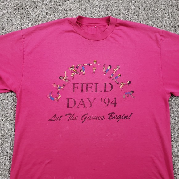 Fruit of the Loom Other - Vintage 90s Paper Thin T Shirt Mens XL Pink Single Stitch 1994 Field Day FOTL